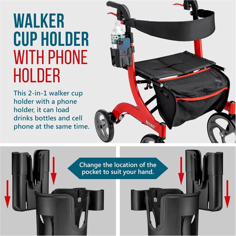 shopperals Clip-On Walker Cup and Phone Holder – Only Designed to be Compatible with Drive Medical ''Nitro'' Rollator Walkers. - Image 4